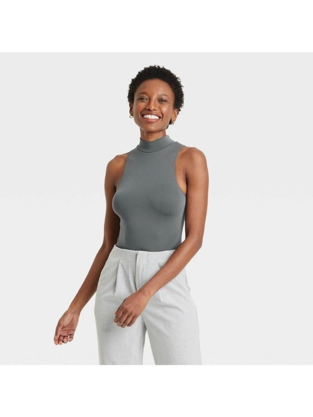 A New Day Women’s Gray Seamless Sleeveless Mock Neck Bodysuit Size XL